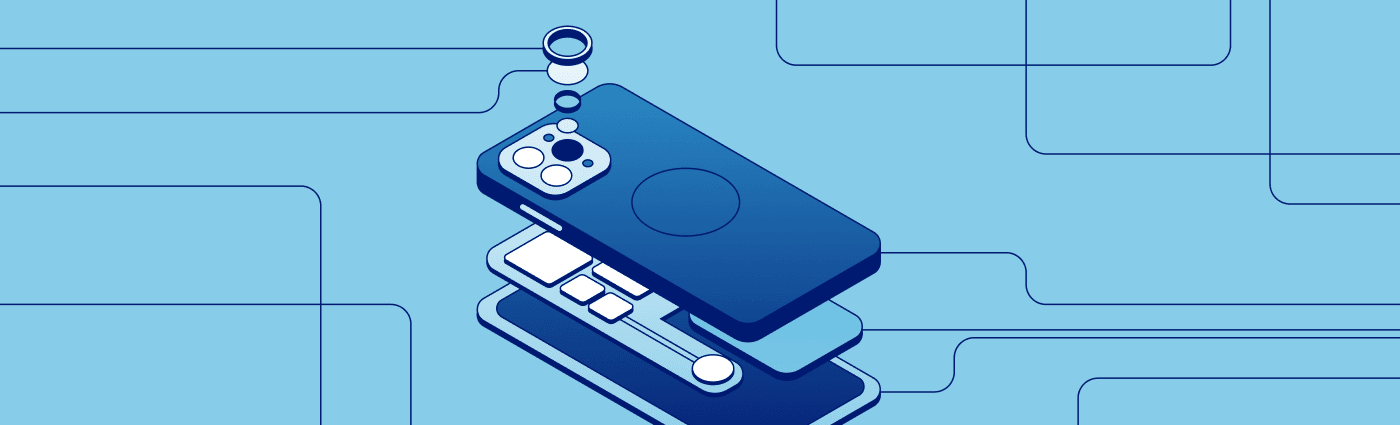 Exploded smartphone illustration with separated internal layers