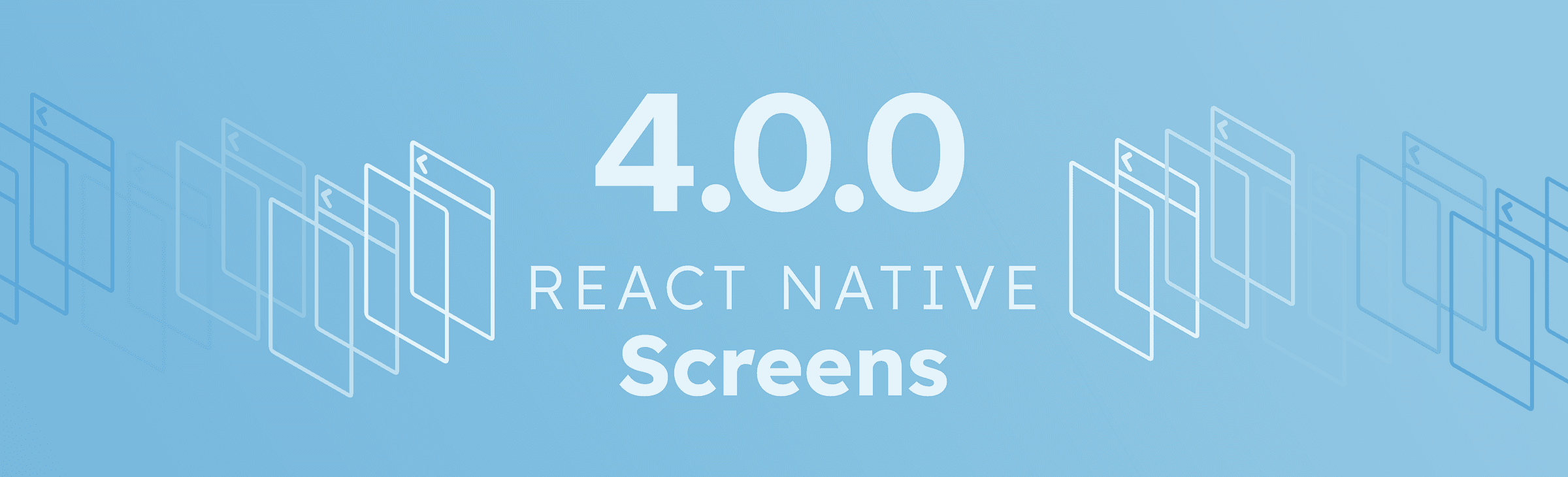 React Native Screens 4.0.0 title over layered screen outlines on a blue gradient background