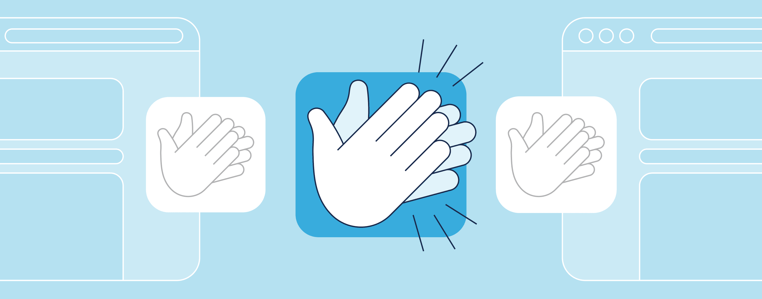 Clapping hands icon between browser window outlines