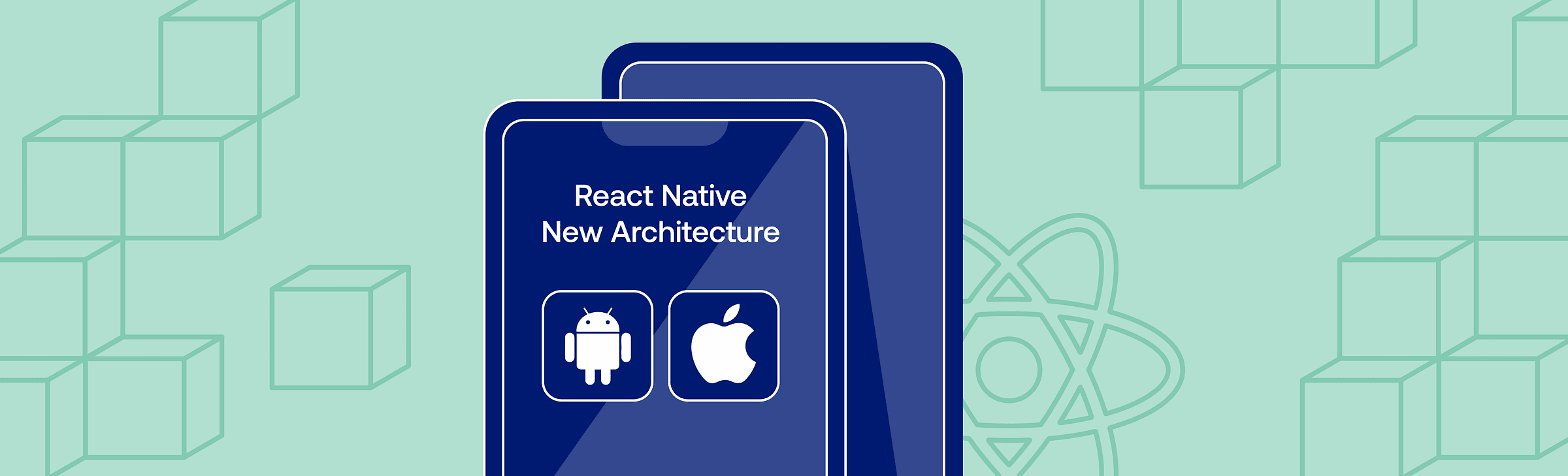 Phone graphic labeled React Native New Architecture with Android and Apple icons